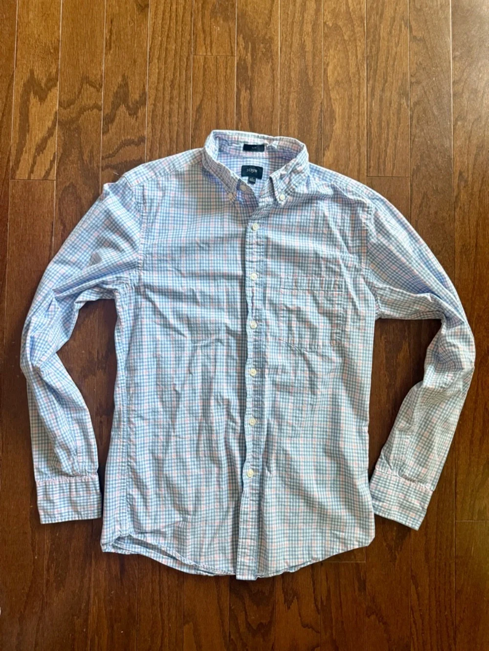 J. Crew Men's Light Blue & Pink Plaid Button-Down Shirt